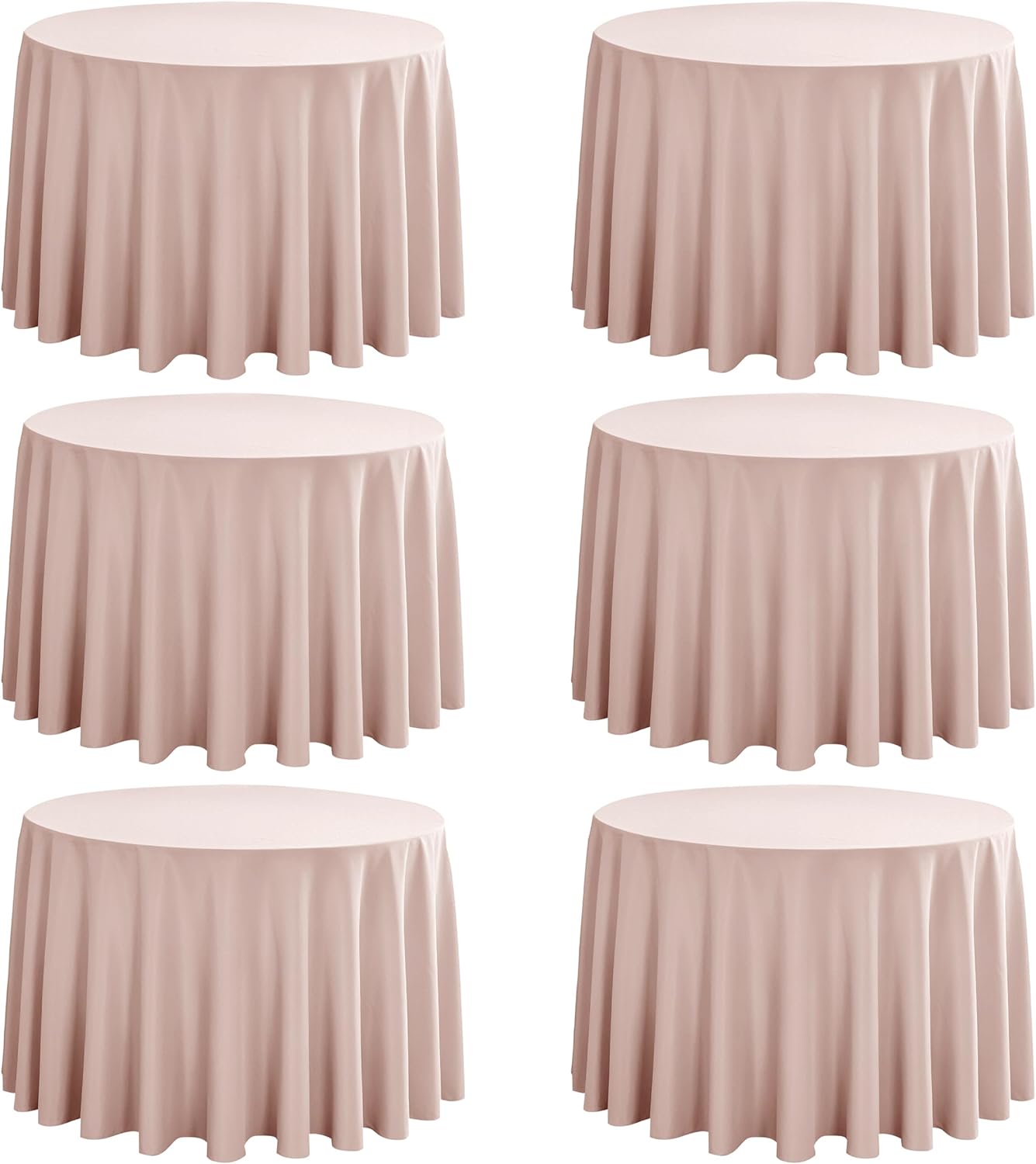6-Pack Round 108-inch Dusty Pink Table Cloths, Solid Stain and Wrinkle Resistant Circular Tablecloth, Premium Plain Weave Polyester Fabric Table Linen Covers for Hotel, Banquet