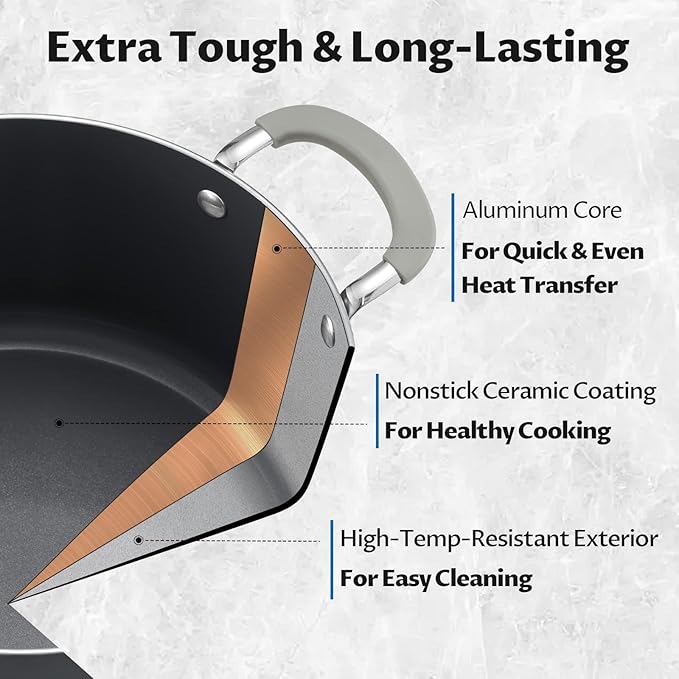 12 Quart Pot with Lid, BEZIA Ceramic Nonstick Stock Pot with Lid, Induction Ready, Large Cooking Pot with Silicone Handle, Compatible with All Cooktops, Dishwasher Safe