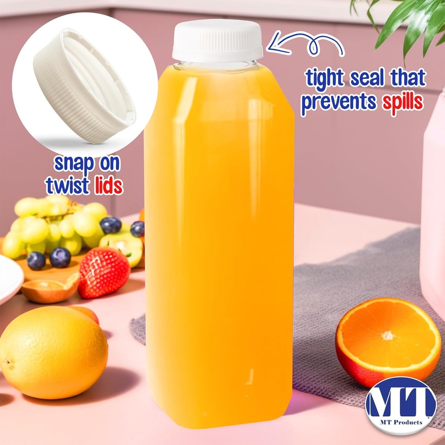 MT Products PET Plastic Juice Bottles 16 oz. - Clear Take-Out Containers (Pack of 160) - Made in USA