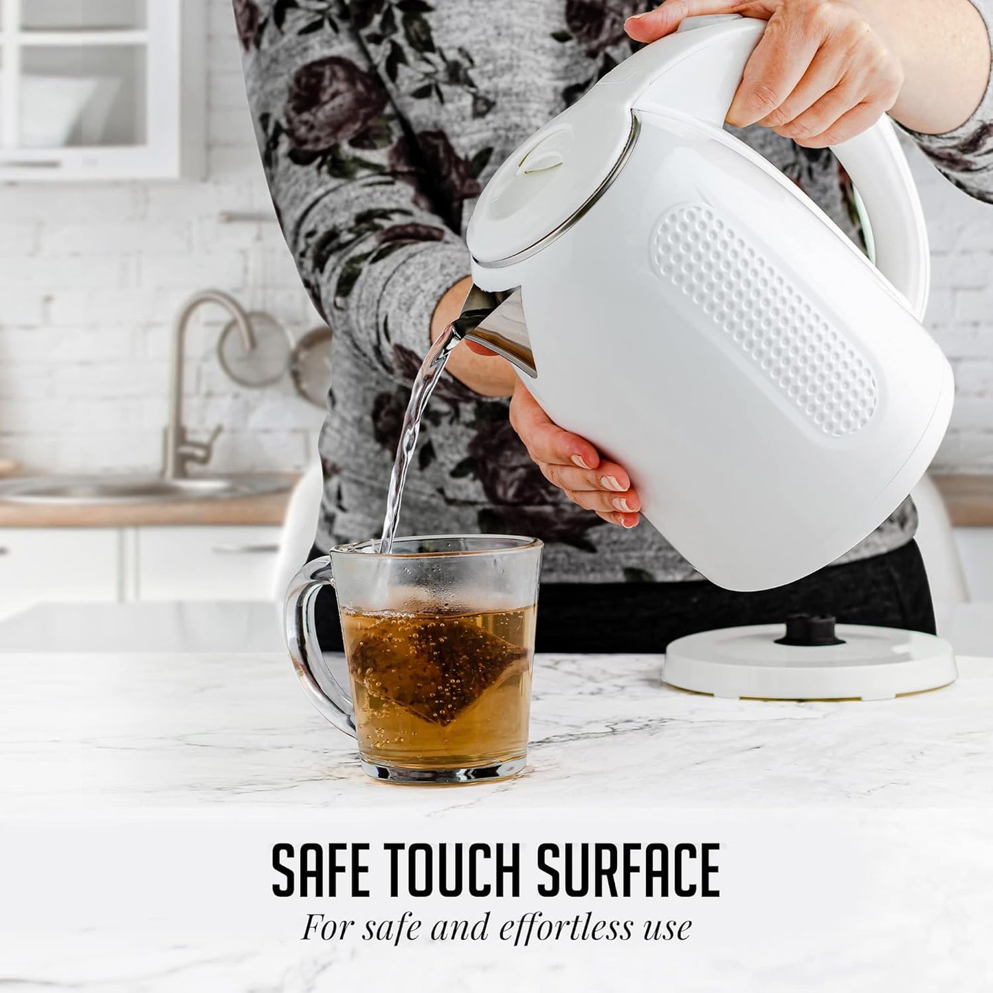 OVENTE Electric Kettle, 1.7L Double Wall Stainless Steel Insulated Water Boiler & Heater for Coffee or Tea, 1100W Fast Boiling with Auto Shut-Off, Boil-Dry Protection & Secure Locking Lid, White KD64W