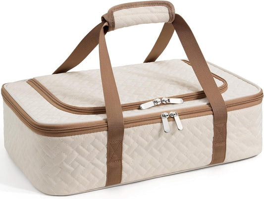 Insulated Casserole Carrier - Portable Casserole Carrier for Hot or Cold Food, Lasagna Holder for Parties,Picnic,Cookouts,Traveling - Fits 9" x 13" Baking Dish (Beige)