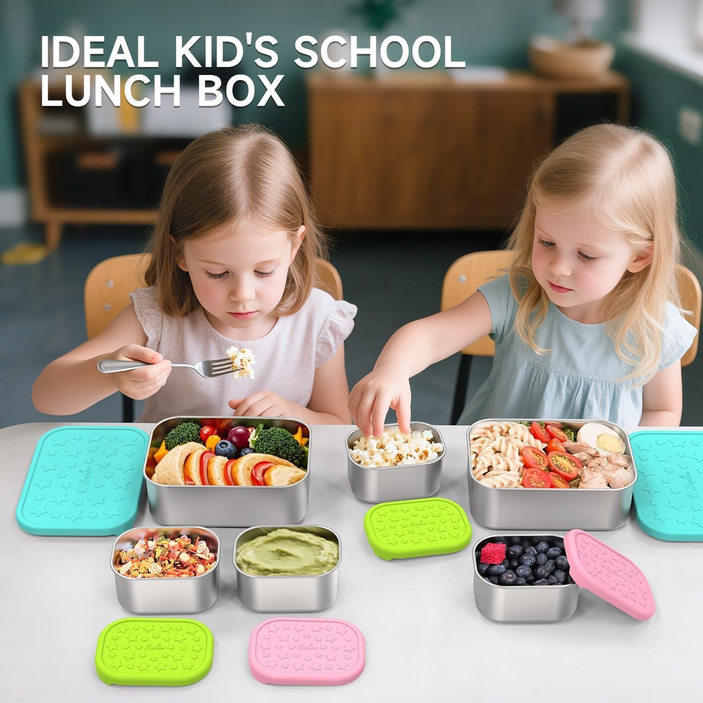 SOPHICO Stainless Steel 24 OZ Snack Containers for Kids，Food Storage Container with Silicone Lid - Perfect 304 Metal Toddler Lunch Box for Daycare and School, Leak Proof(Mint)