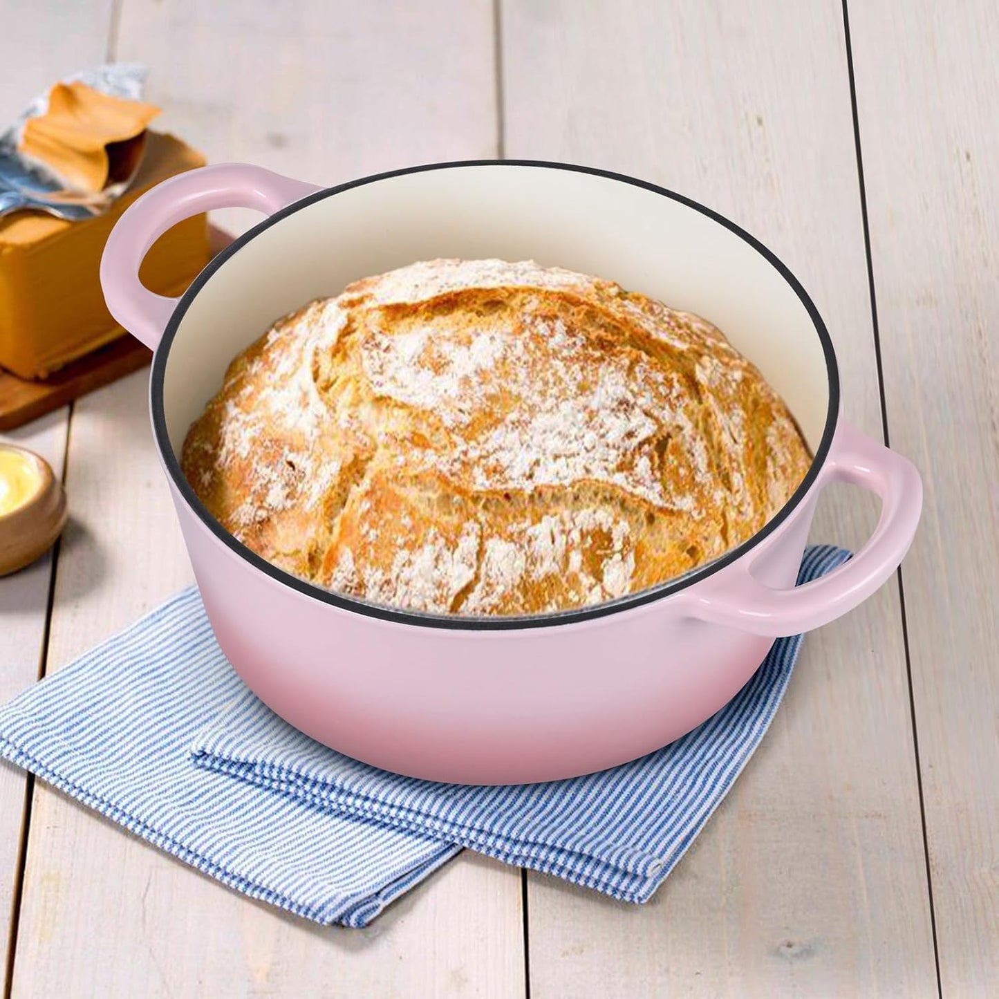 E-far 3 Qt Enameled Cast Iron Dutch Oven with Lid, Small Round Nonstick Dutch Oven Pot for Bread Baking Braising Stews Roasting Cooking, Heavy Duty, Induction & Oven Safe - Pink