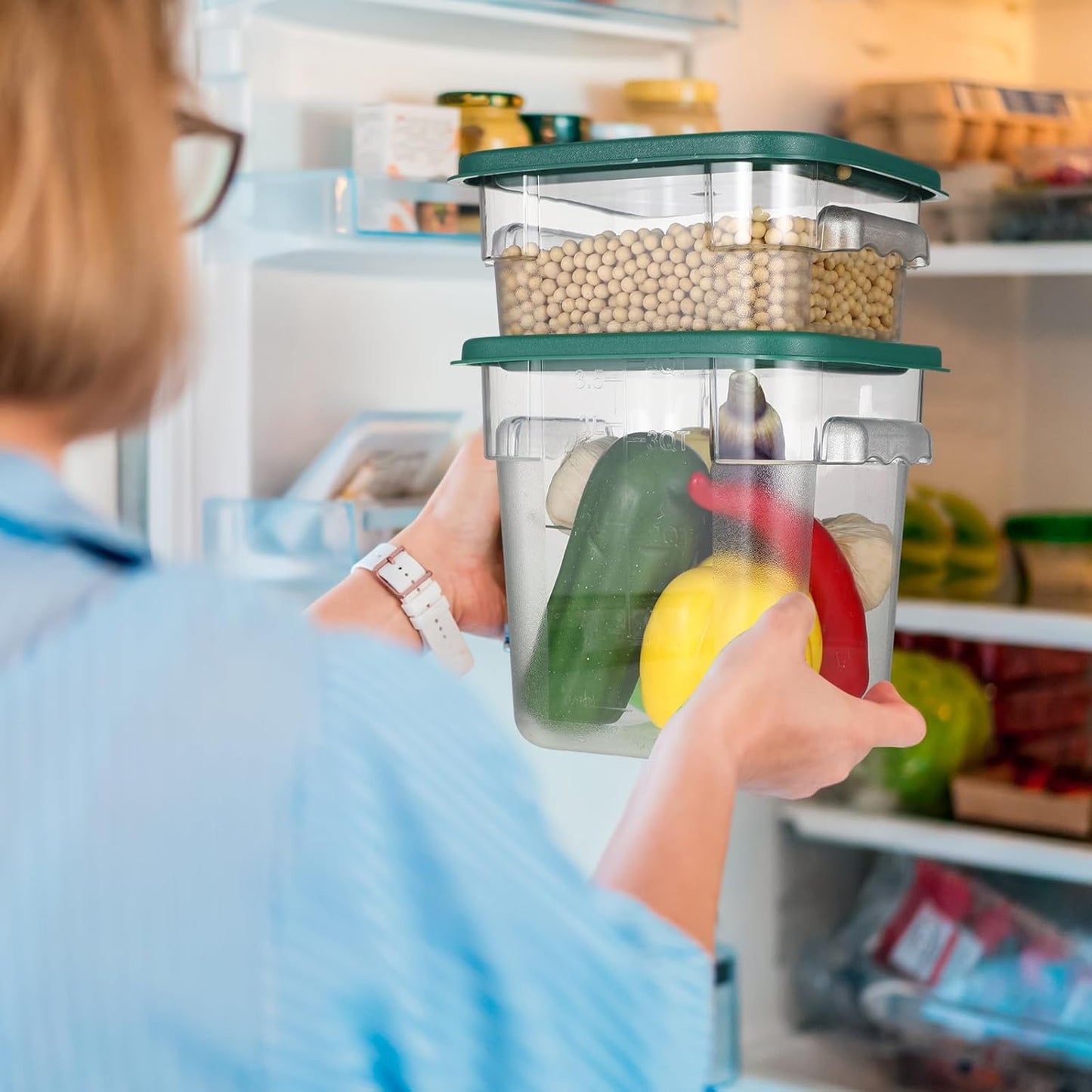Barydat 4 Pcs Food Storage Container with Lids 2Qt and 4Qt Square Commercial Containers with Scales and Handles Polycarbonate Clear Food Storage for Kitchen Proof Dough Marinating Meat(Green)