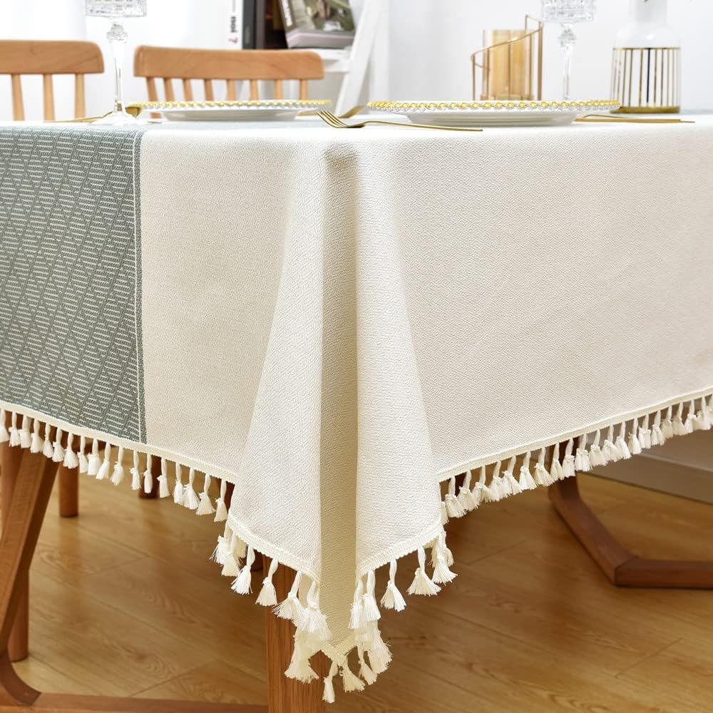 Heavy Duty Cotton Linen Table Cloth for Rectangle Table Rectangular Farmhouse Vintage Tablecloth Washable Rustic Table Cover (Lattice, 52x120 inch)