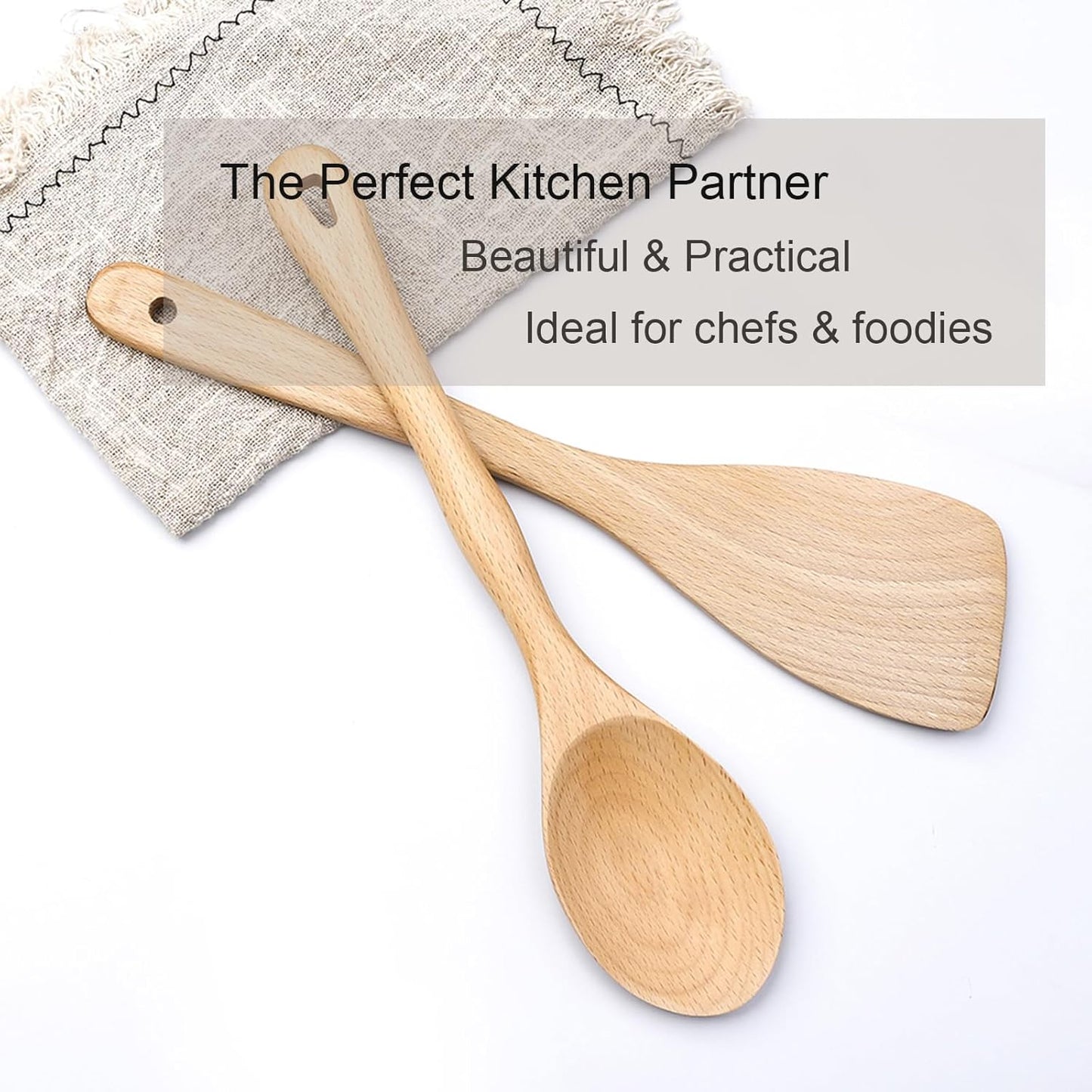 Wooden Spoons for Cooking 2 Pcs Kitchen Utensils Set Wood Spatula Spoon for Stirring Mixing Serving