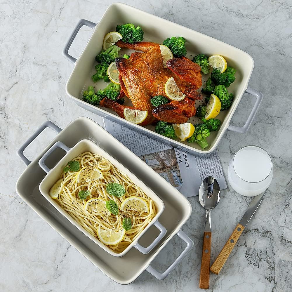 Bakeware Set, Ceramic Baking Dish, Rectangular Baking Pans for Cooking, Cake Dinner, Kitchen, Banquet and Daily Use, 12 x 8.5 Inches, 3-Piece (Gradient Gray)