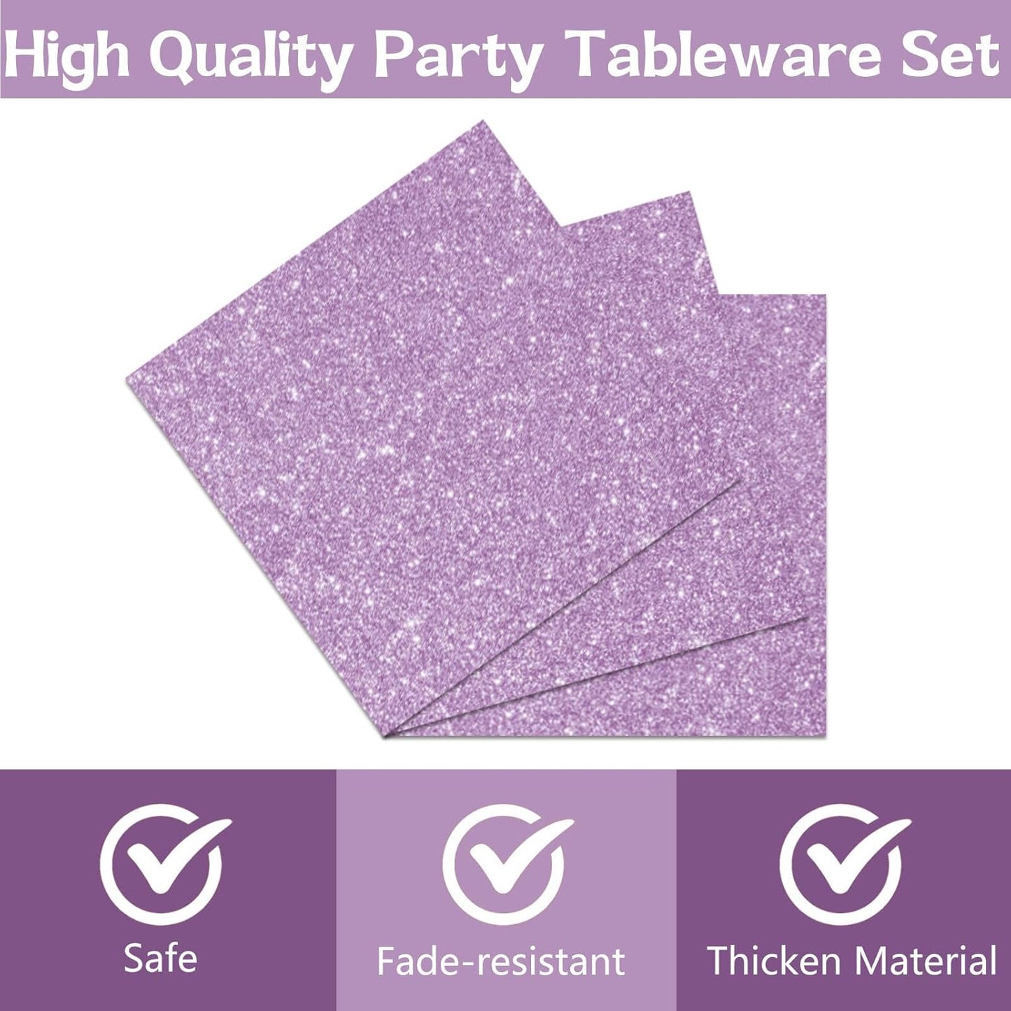 DTDO 96Pcs Pastel Purple Party Tableware Set Paper Plates and Napkins Purple Glitter Party Supplies Dinnerware Set for Women Girl Birthday Party Decorations Wedding Anniversary 24 Guests