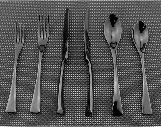 Dark Color Flatware Set 18/10 Stainless Steel Mirror Polished Black Cutlery Set - Silverware Utensil Set of Steak Knife Dinner Fork Knife Spoon Salad Fork Dessert Spoon,6 Piece Service for 1