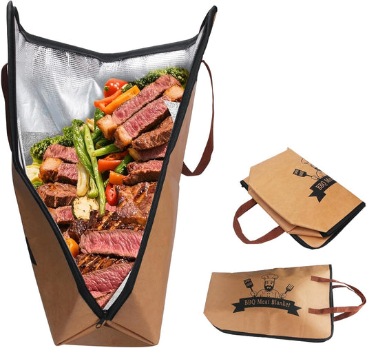 BBQ Blanket for Resting Meat, 15 in Waterproof Reusable Smoker Grilling Meat Insulated Resting Bag with Wide Mouth for Large Brisket/Beef/Pork Shoulders/Turkeys/Tenderloin