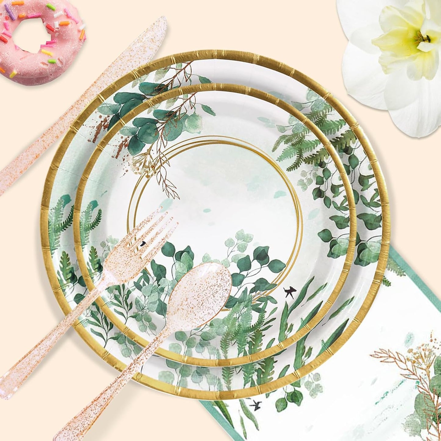 350 Pcs Sage Green Plates and Napkins Party Supplies Serve 50 Sage Green Baby Shower Decorations Eucalyptus Paper Plates and Cups And Napkins Sets for Boho Birthday Wedding Baptism Bridal