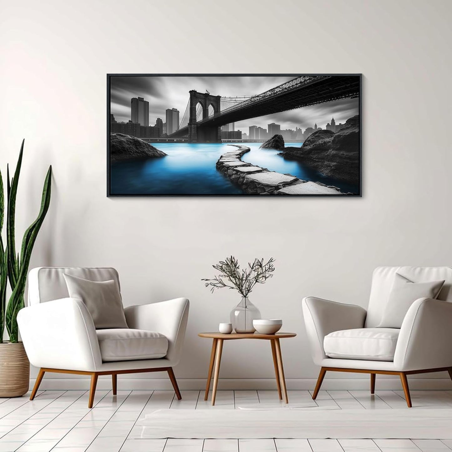 HKDGOKA Brooklyn Bridge Wall Art - Large Black and White Urban Architecture Landscape Canvas Pictures Modern Abstract City Paintings for Living Room Bedroom Office Home Artwork Decor 20x40