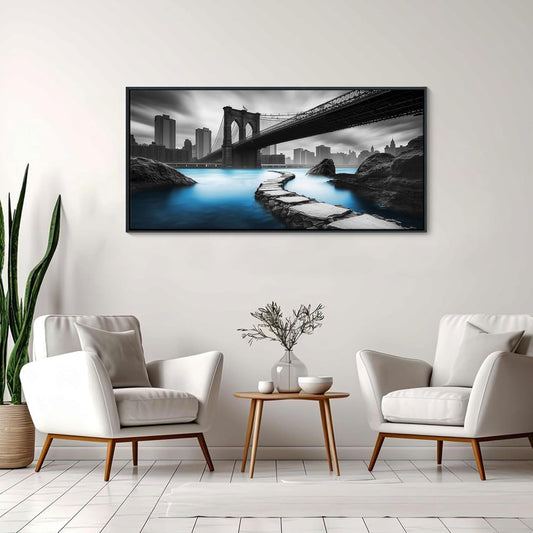 HKDGOKA Brooklyn Bridge Wall Art - Large Black and White Urban Architecture Landscape Canvas Pictures Modern Abstract City Paintings for Living Room Bedroom Office Home Artwork Decor 20x40