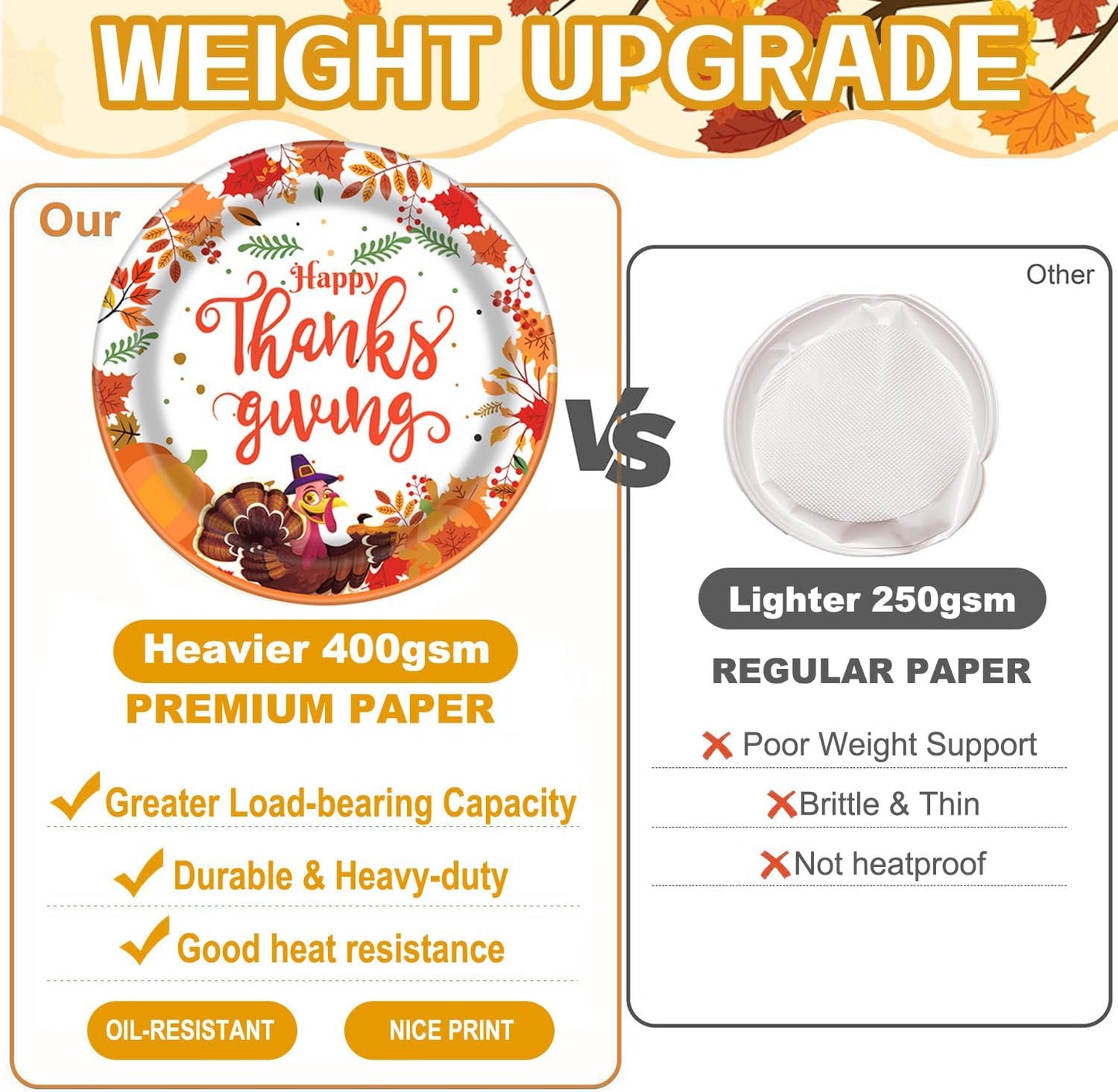 Thanksgiving Party Paper Plate, Turkey Pumpkin Maple Disposable Plates and Napkins Dinnerware Set for 25 Guest Autumn Harvest Table Decor, Thanksgiving Fall Party Supplies Favor Tableware Set