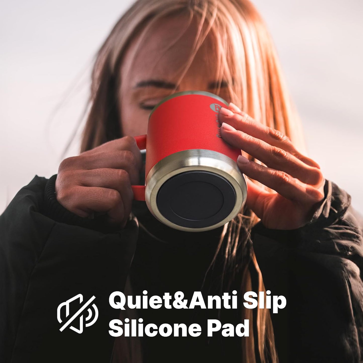 Insulated Coffee Mug with Lid, 12 oz Travel Coffee mug with handle Double Wall Stainless Steel Travel Tumbler Cup, Spill Proof (Purple Pink)