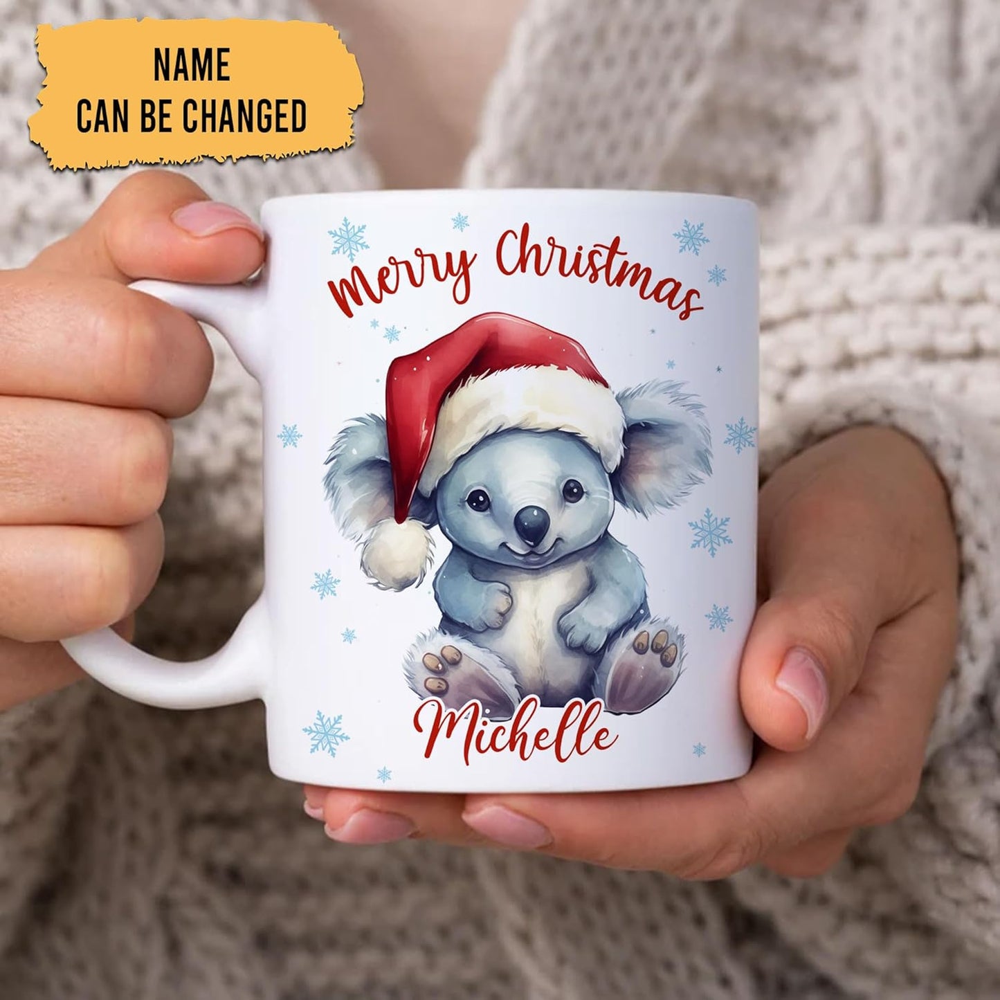 Hyturtle Personalized Gifts Koala Lover - Koala Wearing Santa Hat Custom Name Ceramic Coffee Mug Cup 11oz - Cute Animal Lovers Gifts For Women, Girl kids Family On Birthday, Christmas