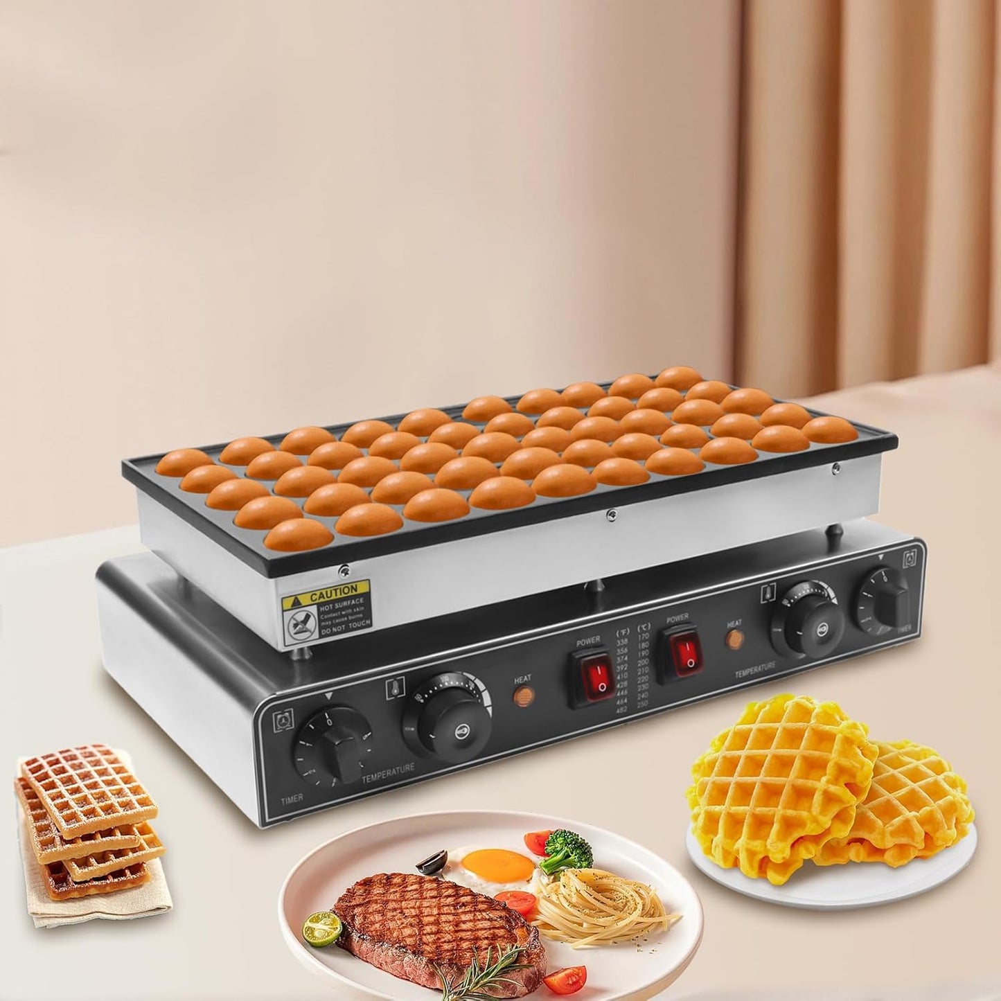 110V Mini Dutch Pancake Baker Maker, 50PCS 1700W Commercial Electric Nonstick Waffle Maker Machine, 1.77in Pancake Maker Electric Waffle Maker with Timer for Home and Restaurants