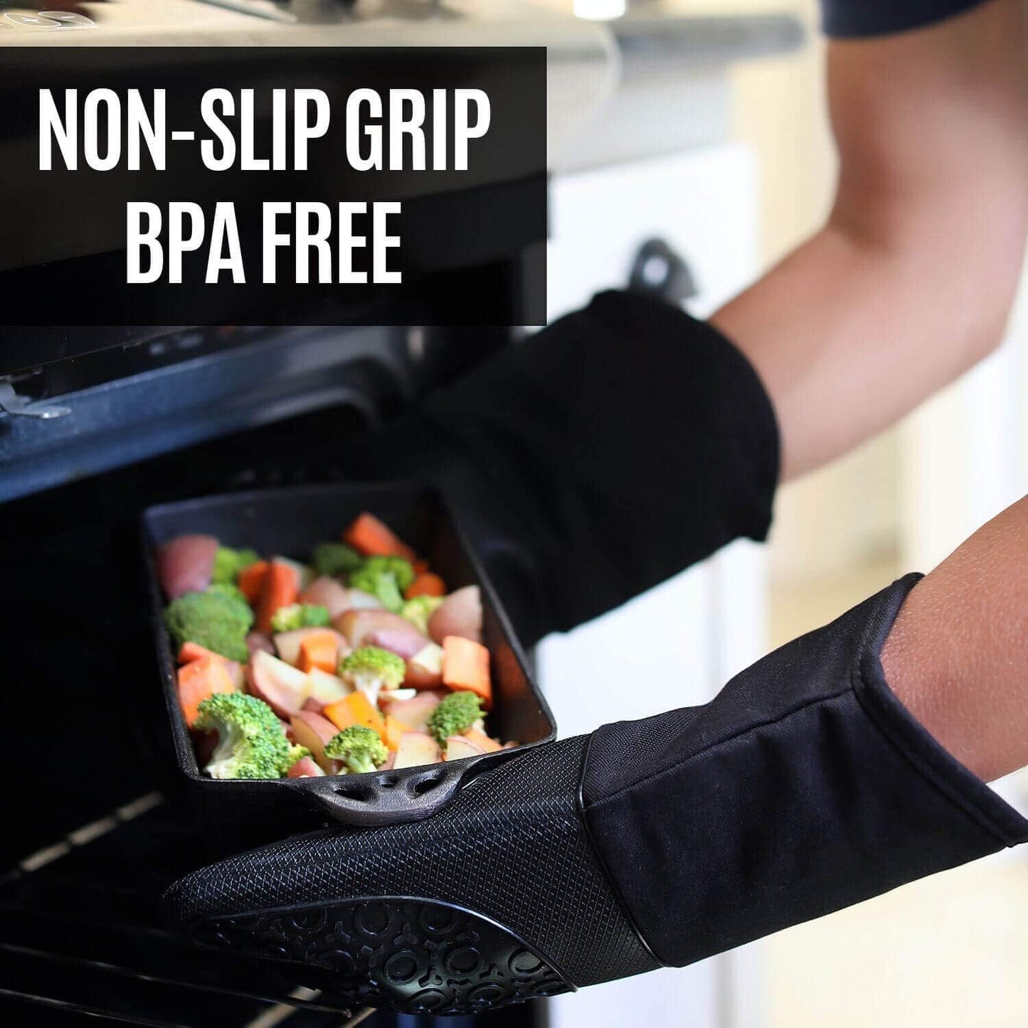 HOMWE Silicone Oven Mitts and Pot Holders, 4-Piece Set, Heavy Duty Cooking Gloves, Kitchen Counter Safe Trivet Mats, Advanced Heat Resistance, Non-Slip Textured Grip (Yellow)