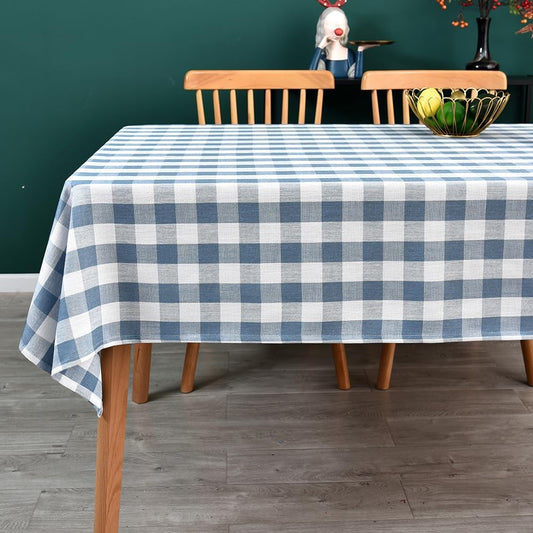 Gingham Tablecloth Rectangle Table Cloth Heavy Duty Cotton Checkered Table Cover for Spring Picnic Kitchen Dining(C-Sky Blue, 52x86 inch)