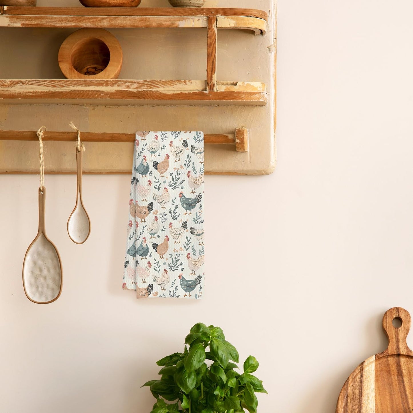 Farmhouse Chicken Kitchen Towels, Chicken Lover Mom Lady Gifts Decorative Dish Tea Towels for Kitchen, Cottagecore Farm Animal Hens Hand Towels for Bathroom, 16x24 Inches