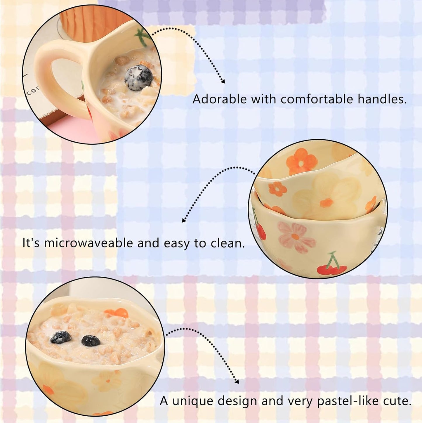 VanEnjoy Ceramic Cup, Cute Coffee Mug, Strawberry Mug, Aesthetic Coffee Mug, Retro Flower Mug, Ceramic Tea, 10oz/300ml for Tea Coffee, Milk and Oatmeal