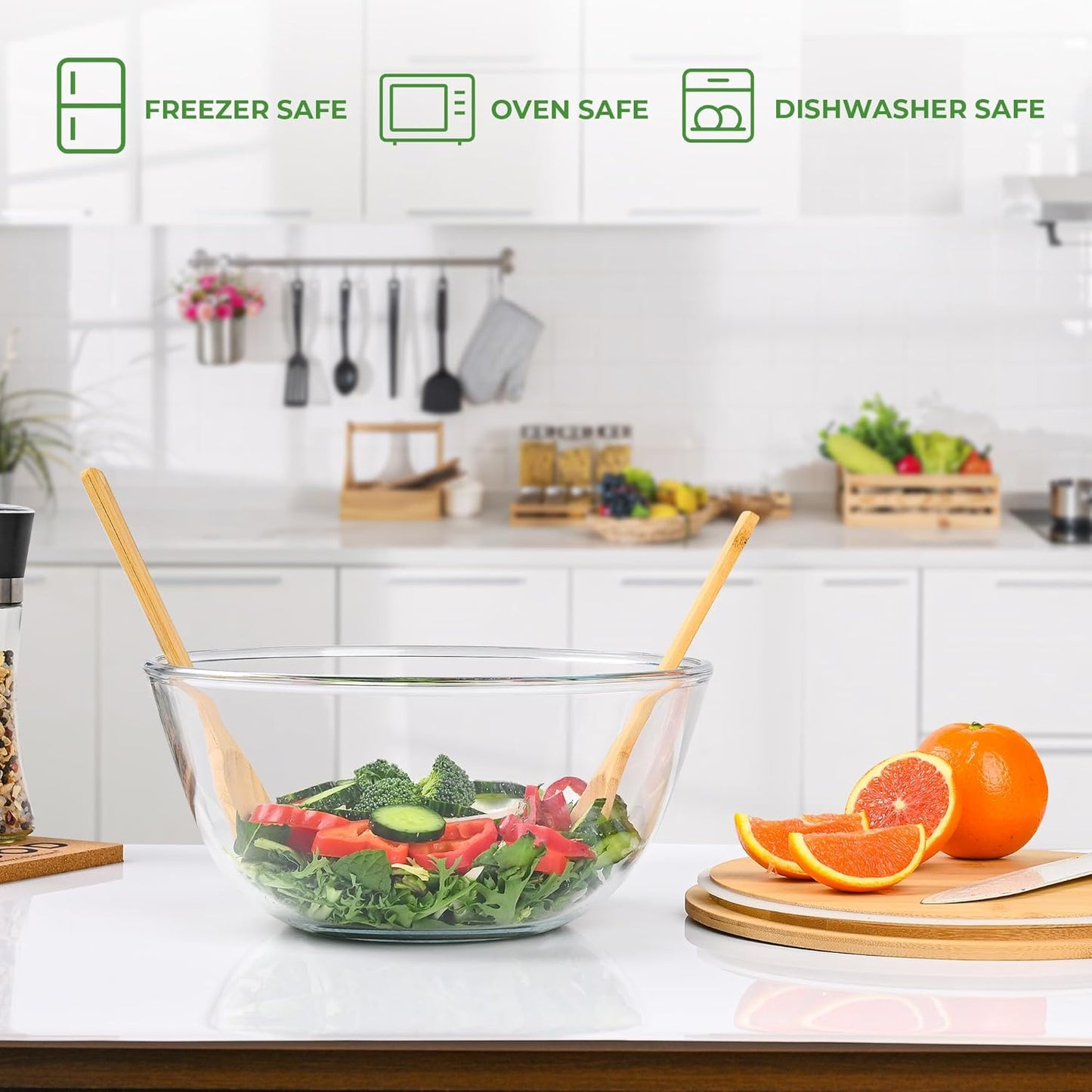 GEHE Glass Salad Bowl with Sealing Lid, 10.6Inch Large Trifle Bowl Glass Fruit Bowl, 4.7 Quart Large Capacity Serving Bowls for Salad, Pasta, Fruit, Dessert Display Cake, Microwave Safe