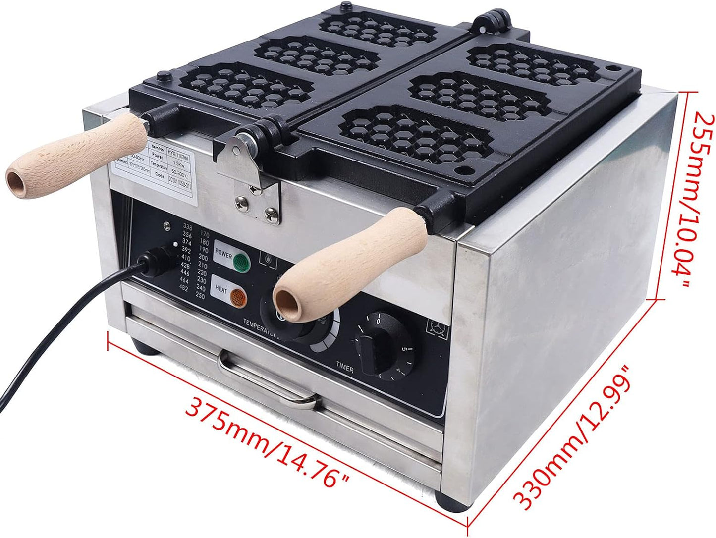 1500W Small Commercial 3 Slice Non-Stick Electric Waffle Maker Stainless Steel Body USA, Portable Durable Belgian Honeycomb Square Waffle Baker For Snack Bar, Restaurant, Bakery, Home