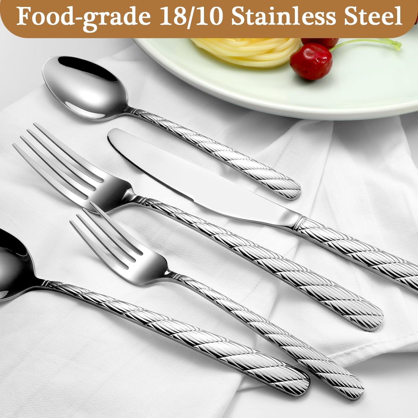 Luxury Hammered Silverware Set, 30 Pieces Flatware Set Service for 6, 18/10 Premium Stainless Steel, Mirror Polished Cutlery Utensil Set Include Fork Knife Spoon Set Dishwasher Safe
