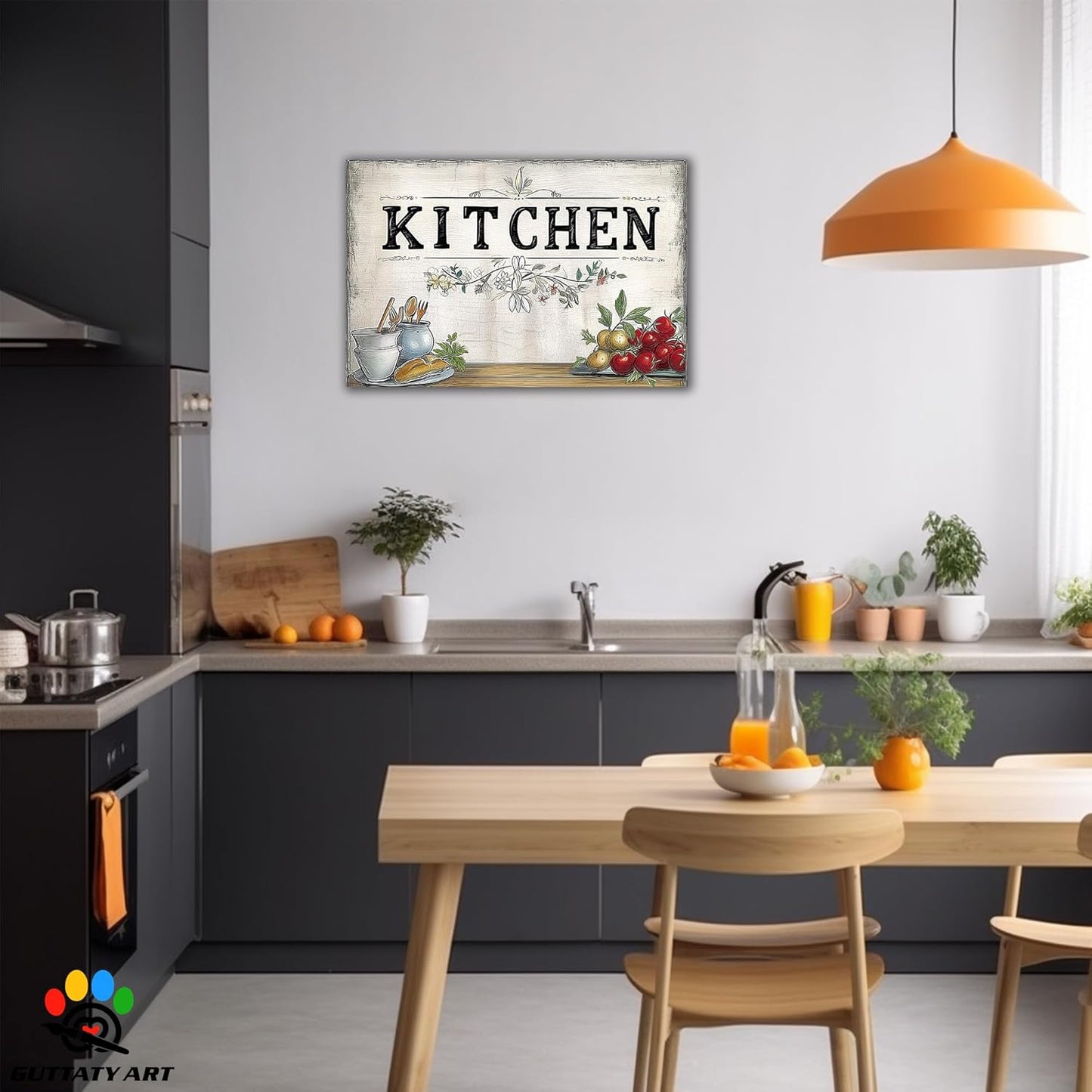 GUTTATY Farmhouse Wall Art Rustic Kitchen Decor, Ready to Hang Kitchen Canvas Print Spoon And Tomato Retro Posters Prints for Dinning Room Home Kitchen Restaurant Painting 24×36 Inch