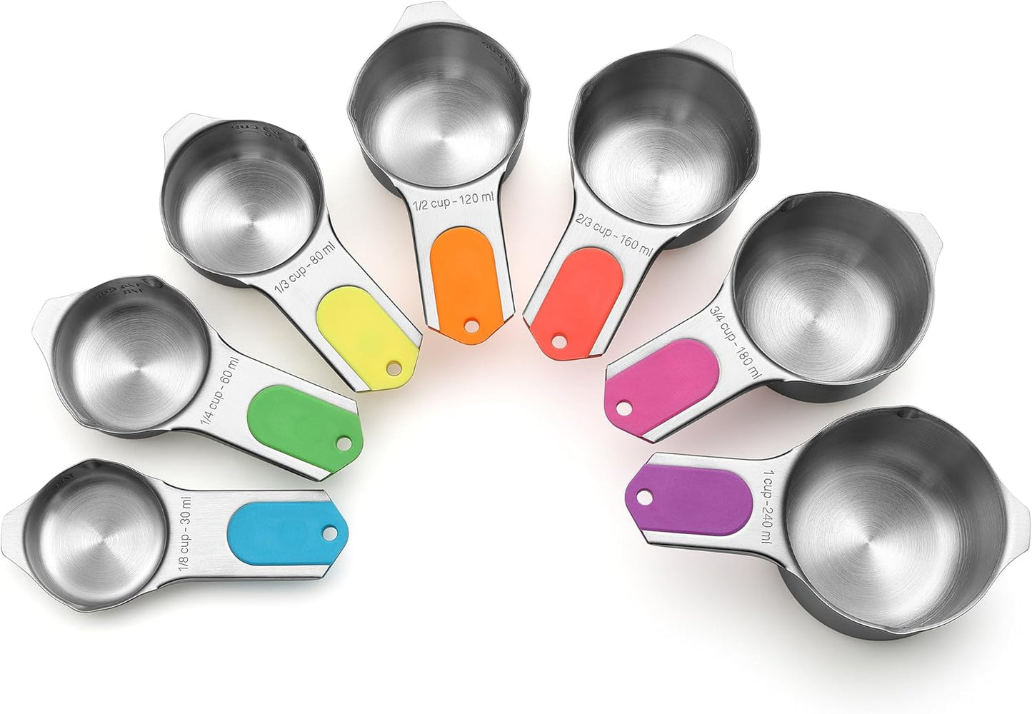 Spring Chef Magnetic Stainless Steel Measuring Cups, Patented, Kitchen Tools with Easy to Read Markings for Measuring Dry or Liquid Ingredients, Set of 7, Neon