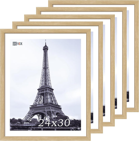 VCK 24x30 Oak Wood Frame for Poster & Picture, Natural Solid Wood Photo Frames 5 Pack, Wall Mounting Hanging