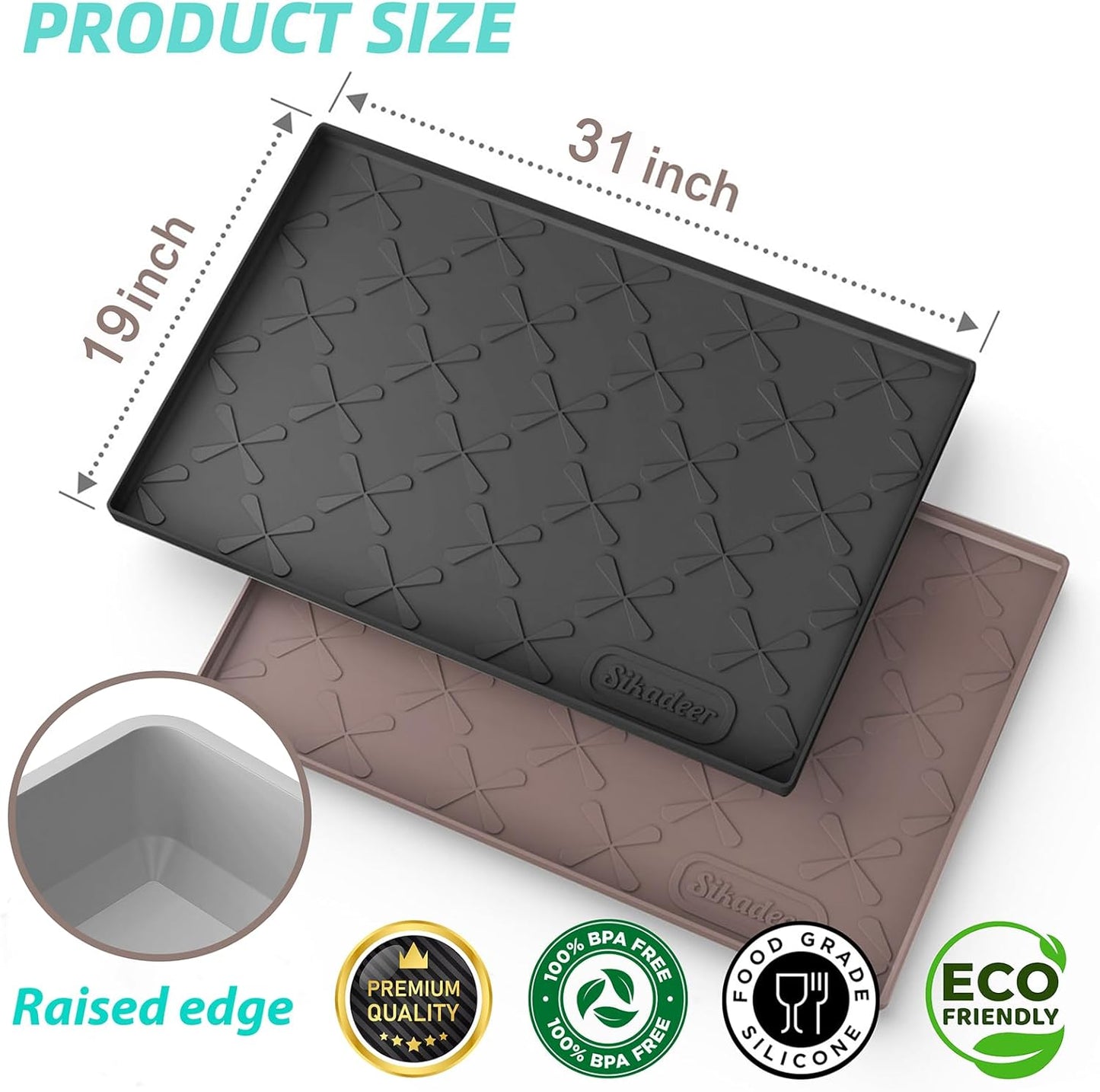 SIKADEER 31" x 19" Under Sink Mat Waterproof, Silicone Mat Kitchen Drawer Shelf and Cabinet Liner, Sink Protector for Kitchen Organizers and Storage, Boot Tray Pet Food Mats
