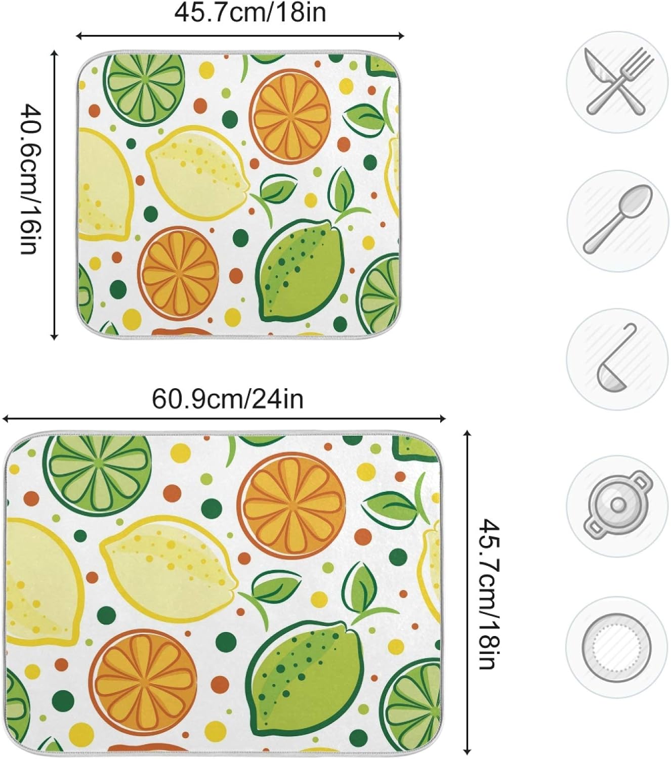 Fruits Colorful Lemon Dish Drying Mats 18 x 24 Inch Super Absorbent Microfiber Dish Drainer Rack Mats Soft Heat Resistant Drying Protector Pad for Kitchen Counter Sinks Dining Table