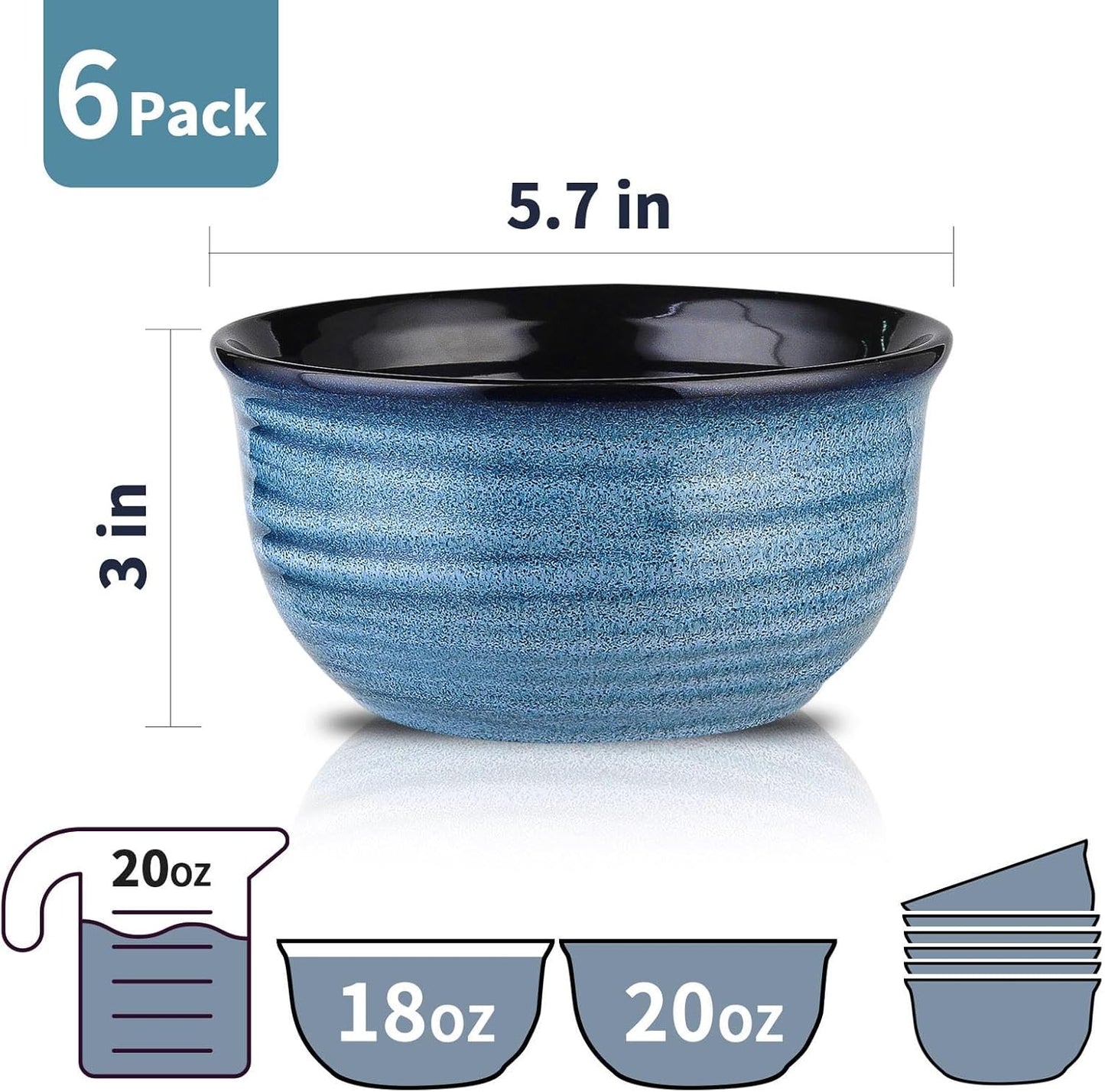 Hasense Ceramic Cereal Bowl Set of 4 – 20oz Ceramic Soup for Cereal, Oatmeal, Soup, Salad & Pasta, Durable Porcelain, Microwave & Dishwasher Safe, Modern Kitchen Dinnerware,Navy
