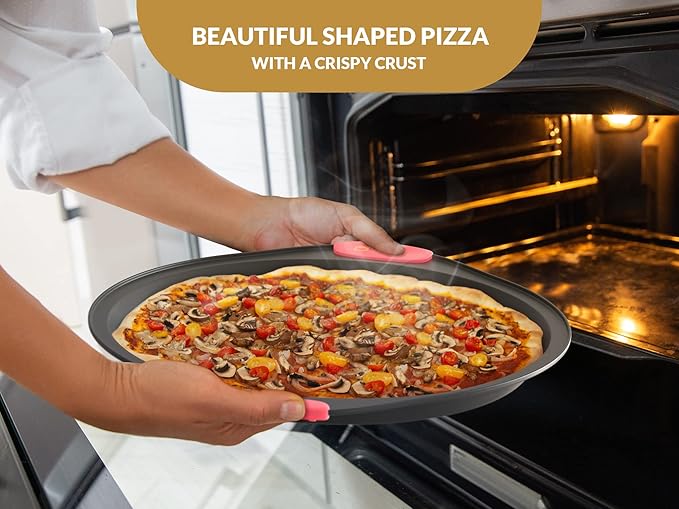 12 Inch Pizza Crisper Pan Set of 2 Non-Stick Perforated Pizza Tray for Crispy Crust, Heat-Resistant Carbon Steel Pizza Baking Pans, Dishwasher Safe Pizza Oven Trays for Even Heating & Air Circulation