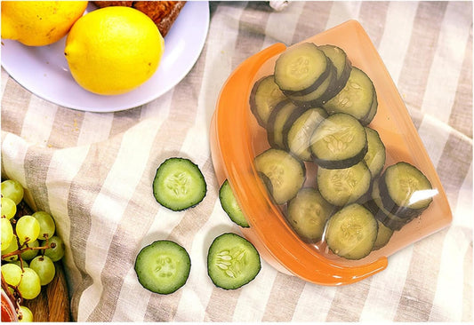 Silicone Storage Bags Reusable Food Storage bag 34oz/17oz 2pcs Dual-Zip Leakproof Seal Wide Stand-Up Base Dual-Texture Dishwasher & Microwave Safe, BPA Free