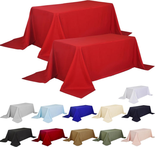 2-Pack 90x156 inch Red Table Cloths, Solid Stain and Wrinkle Resistant Oblong Tablecloth, Premium Plain Weave Polyester Fabric Rectangle Table Linen Covers for Hotel, Banquet