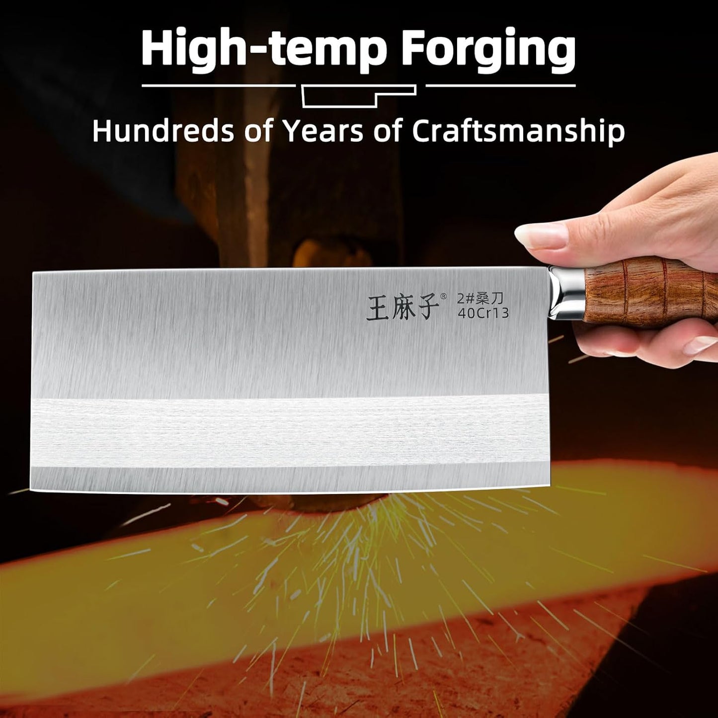 Kitchen Cleaver Slicing Knife,Chef knife German Stainless Steel Non-slip Handle Razor-sharp Blade,Hundreds of Years of Craftmanship(8inch,Silver)