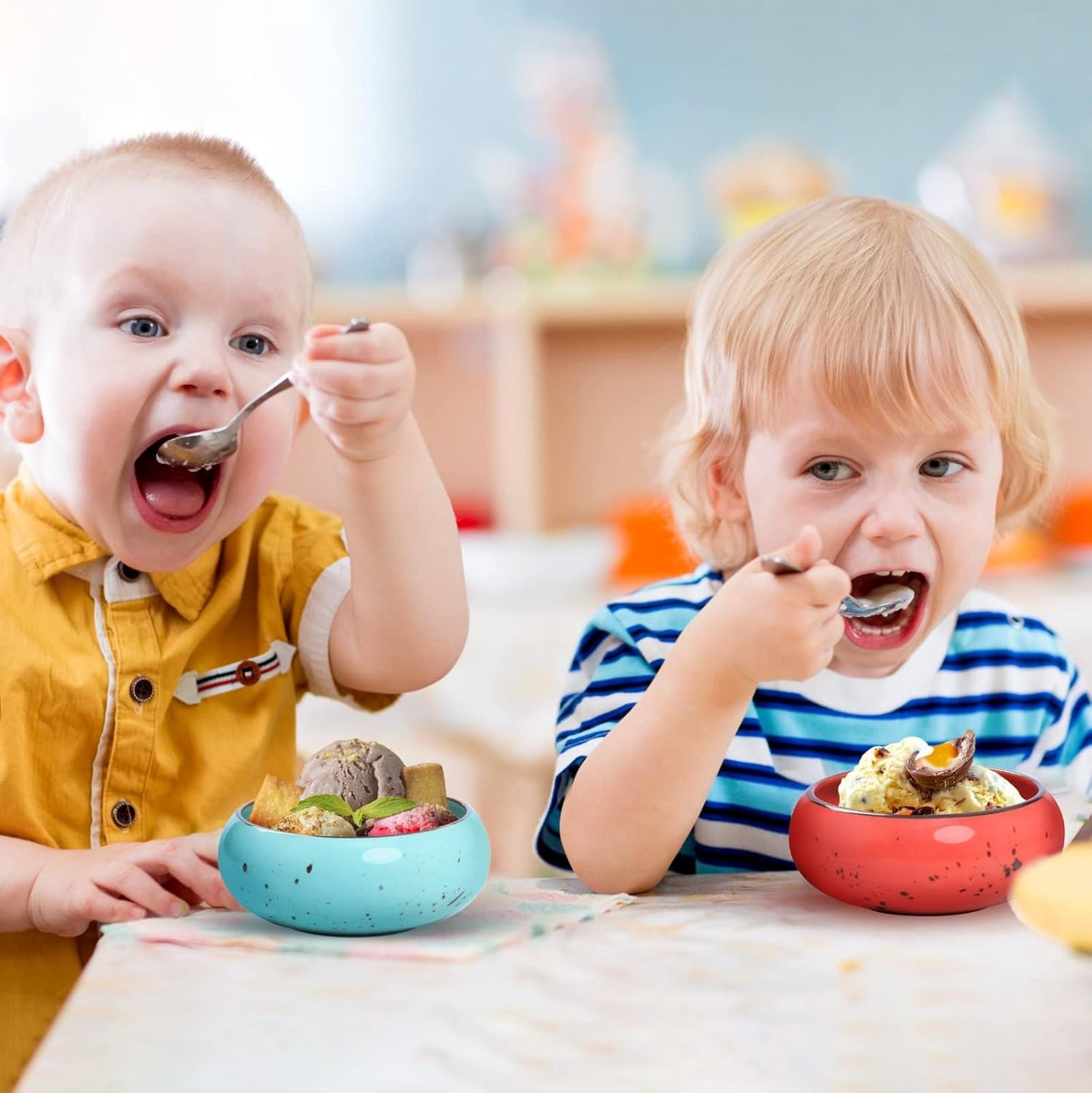 Small Hand Craft Dessert Bowls - 13.5oz, Set of 6 - Microwave, Oven, Dishwasher Safe, Ice Cream, Soup, Snacks, Rice, Cereal, Chili, Side Dishes, Dips, Ideal Gift - Vivid Assorted Color