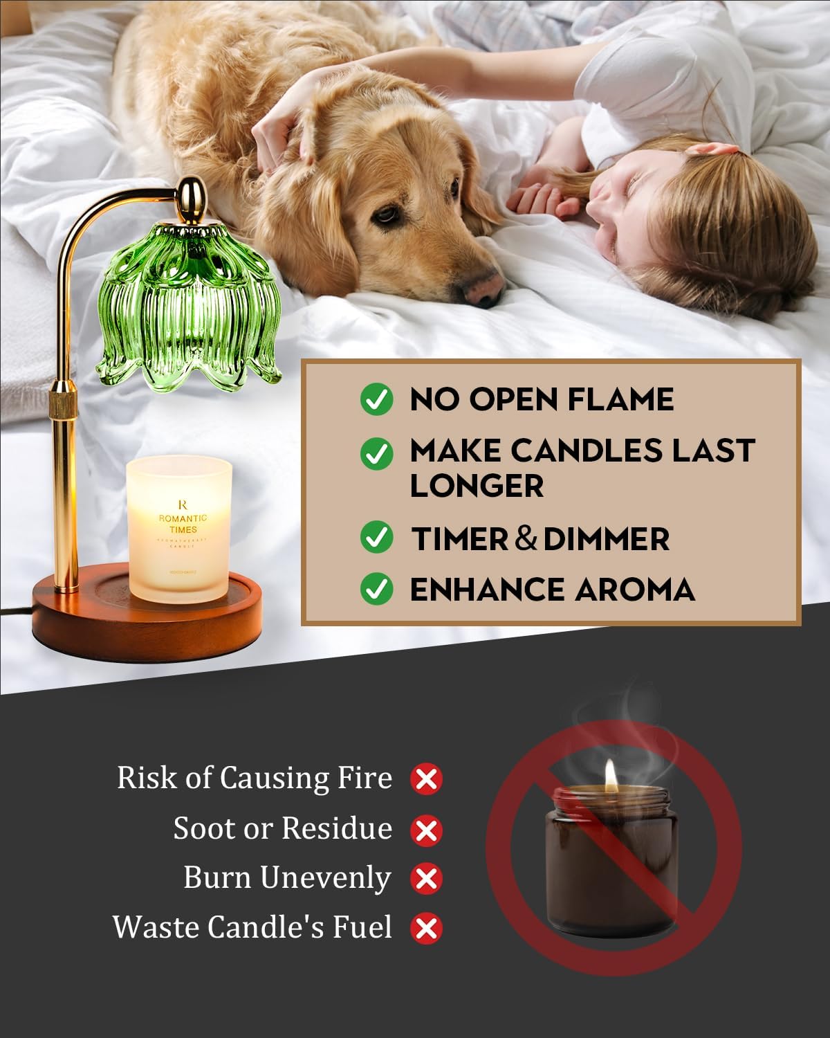Candle Warmer Lamp with Timer Dimmable, Adjustable Height, Birthday Gifts for Women Mom, House Warming Gifts New Home Room Decor, Christmas Gifts,Wax Warmer Lamp for Jar Candles with 2 Bulbs