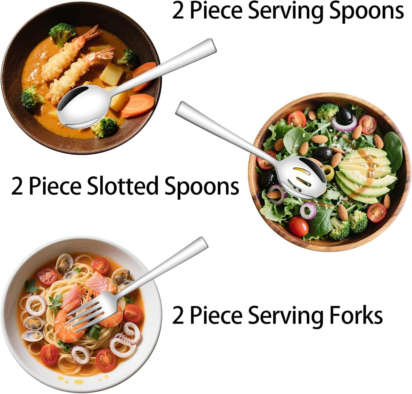 Stainless Steel Serving Utensils, Amafox 10-Piece Serving Silverware Utensils Set Include Spoons, Slotted Spoons, Forks, Appetizer Tongs,Cake Server,Butter Knife, for Party, Daily Use(Silver)