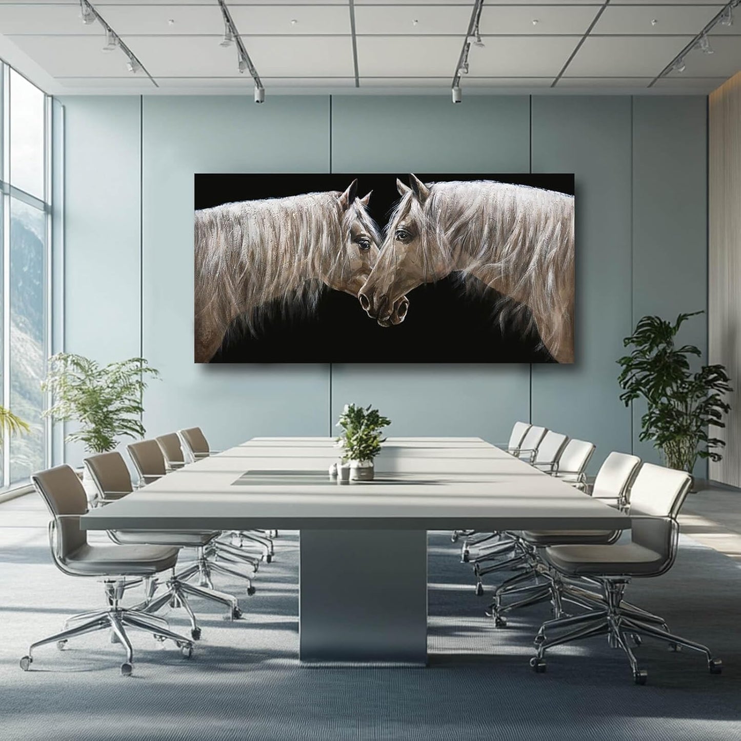 White Wall Art for Living Room Horse Wall Decor Animal Pictures for Wall Poster Prints Office Artwork Decorations 29"x58"