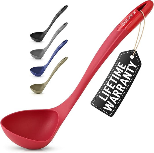Zulay Kitchen Soup Ladle – Ergonomic, Heat-Resistant & Versatile for Serving Soup, Chili, Gravy & More - Red