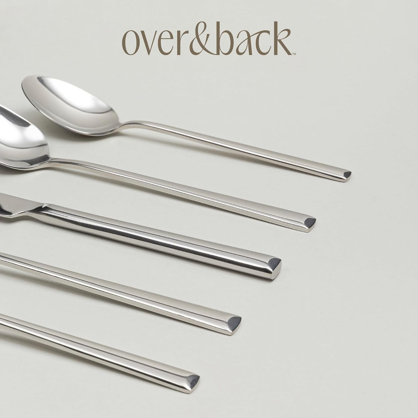 over&back 20pc Modern Flatware Cutlery Set - Comes with 4 Dinner Forks, 4 Salad Forks, 4 Dinner Knives, 4 Dinner Spoons, and 4 Teaspoons - 18/8 Stainless Steel - Dishwasher-Safe - Mirror Stainless