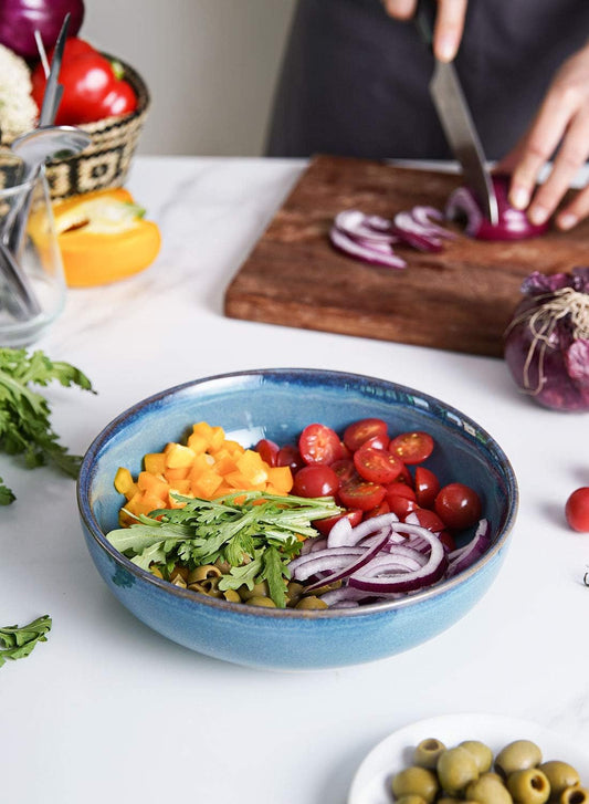 LE TAUCI Pasta Bowls 45 Ounce, Ceramic Salad Bowl, Large Serving Bowl Set - Set of 4, Ceylon Blue