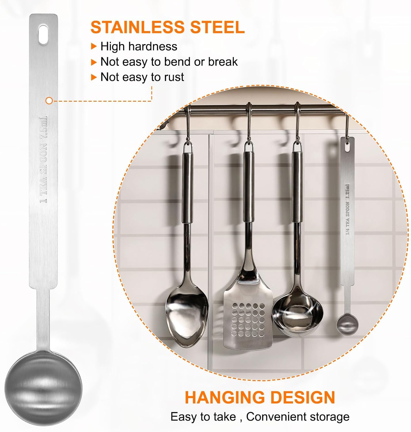 HARFINGTON 3pcs Single Measuring Spoon 1.5tsp (1/2tbsp, 7.5ml) Teaspoon/Tablespoon 430 Stainless Steel Single Tiny Square Bowl Measuring Spoon Long Handle Measure Scoop