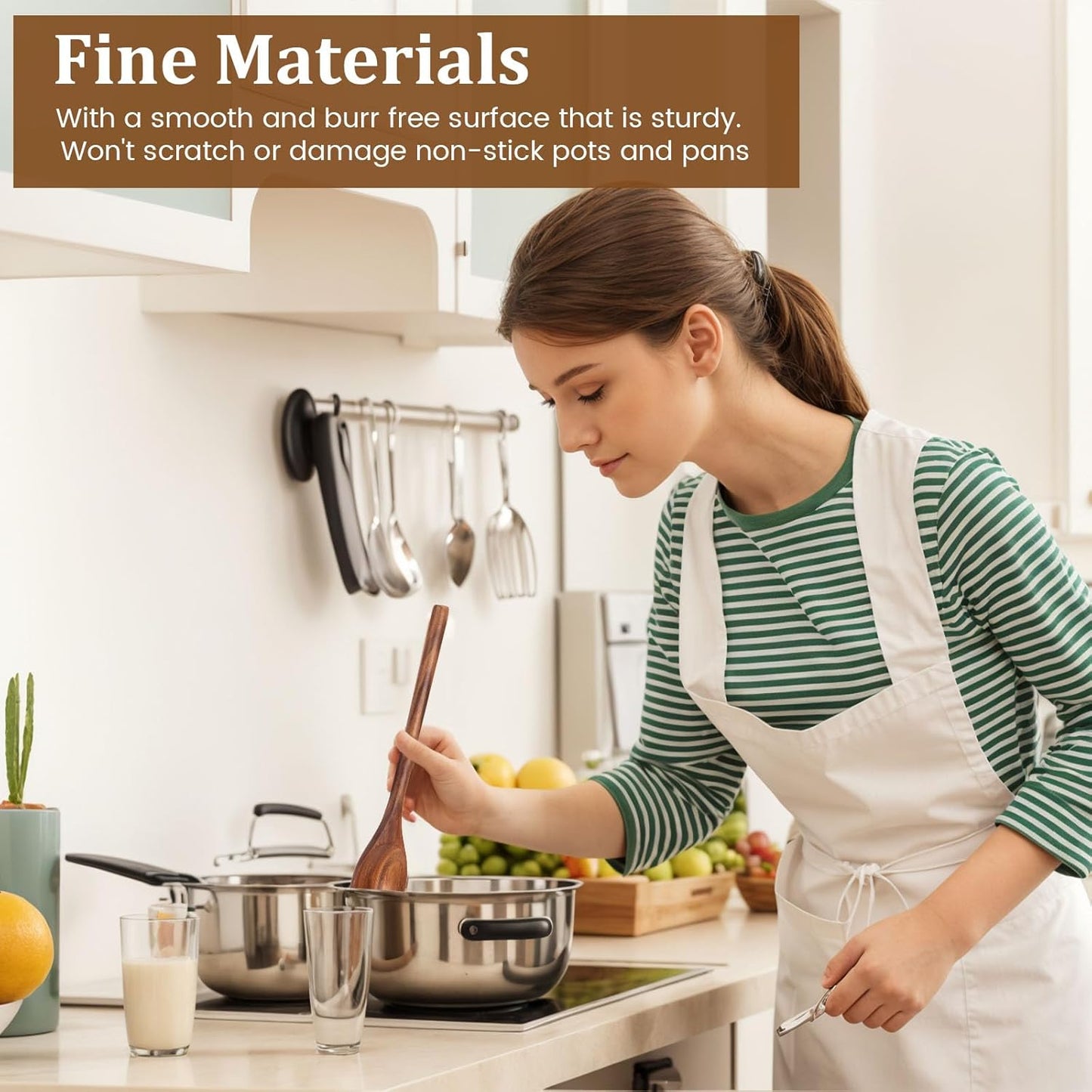 HANSGO 2PCS Large Wooden Cooking Spoons, 12 Inches Wooden Kitchen Utensil for Cooking, Serving, Mixing