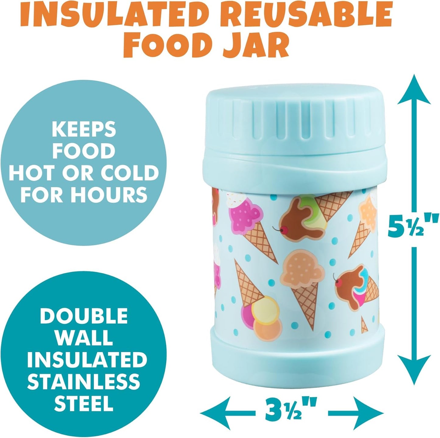 Bentology Insulated 13oz Food Jar for Kids- Hot or Cold Food, Soups, Liquids, Noodles - Wide Mouth Stainless Steel Container & BPA Free, Large Leak Proof thermos for Back to School Lunch Boxes, Bags