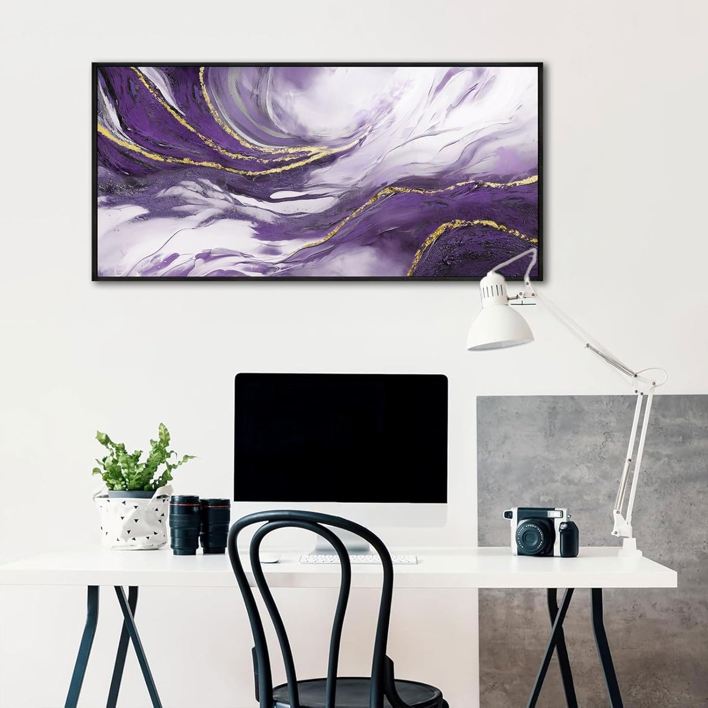 yiijeah Purple Abstract Canvas Wall Decor for Living Room - Purple and Gold Large Framed Picture Artwork for Walls Bedroom Office Home Decor Modern Boho Wall Art