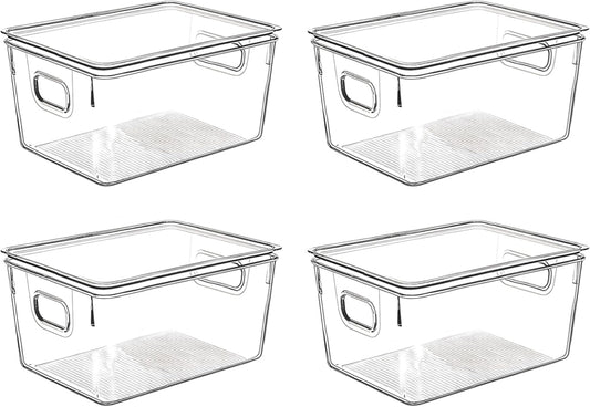Clear Plastic Storage Bins with Lids, Perfect for Kitchen Organization or Pantry Organization and Storage, Stackable Fridge Organizer Bins, Storage Containers for Organizing, Cabinet Organizers